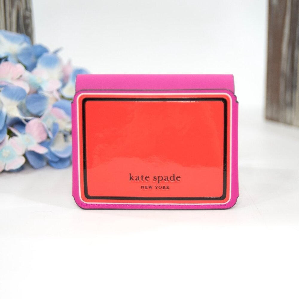 Kate Spade Detour Orange Pink Leather Zip Around Bifold Novelty Wallet NWT - Picture 3 of 6